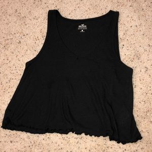Black Hollister Top with Lettuce Edge Hem